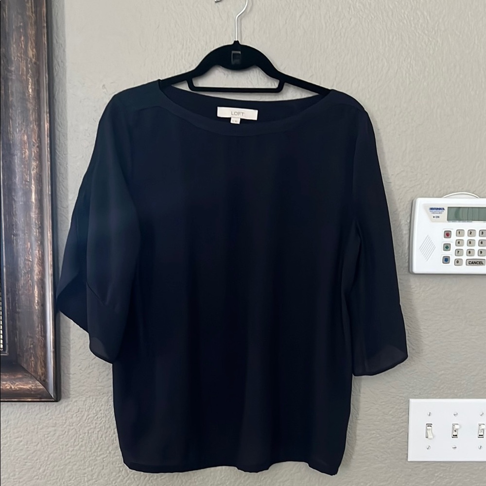 LOFT Black 3/4 Sleeve Boxy Blouse